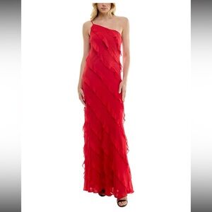 B Darlin Asymmetrical Ruffle Red Prom Dress Bedazzled SIZE 0